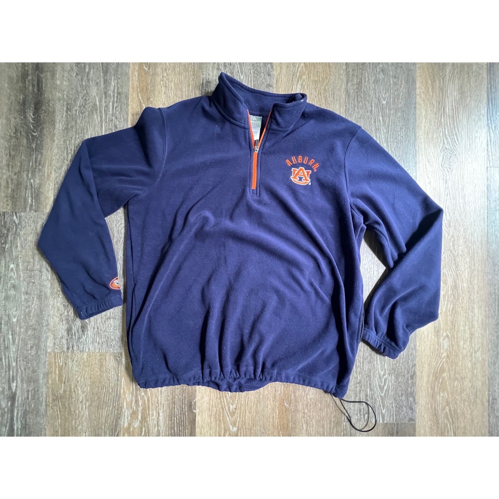 Knights Apparel Fleece Pullover Mens Large Navy Auburn Tigers Good Quarter Zip